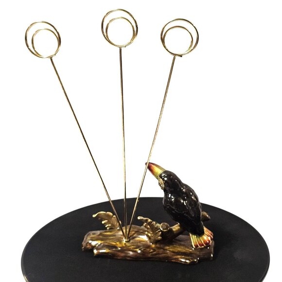 Lacquered Brass Toucan Bird Wire Picture Photo Card Holder Display Stand - Picture 2 of 8